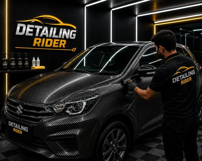 Carbon window film on a black hatchback