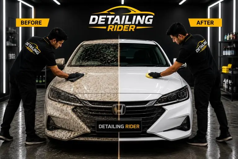 Sedan bonnet before and after ceramic coating