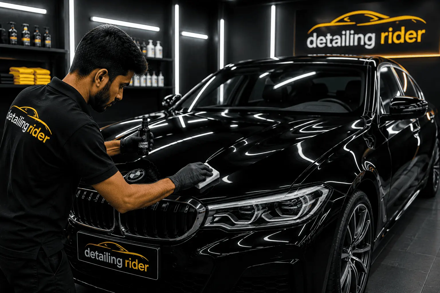 Ceramic coating levelled on a black BMW panel