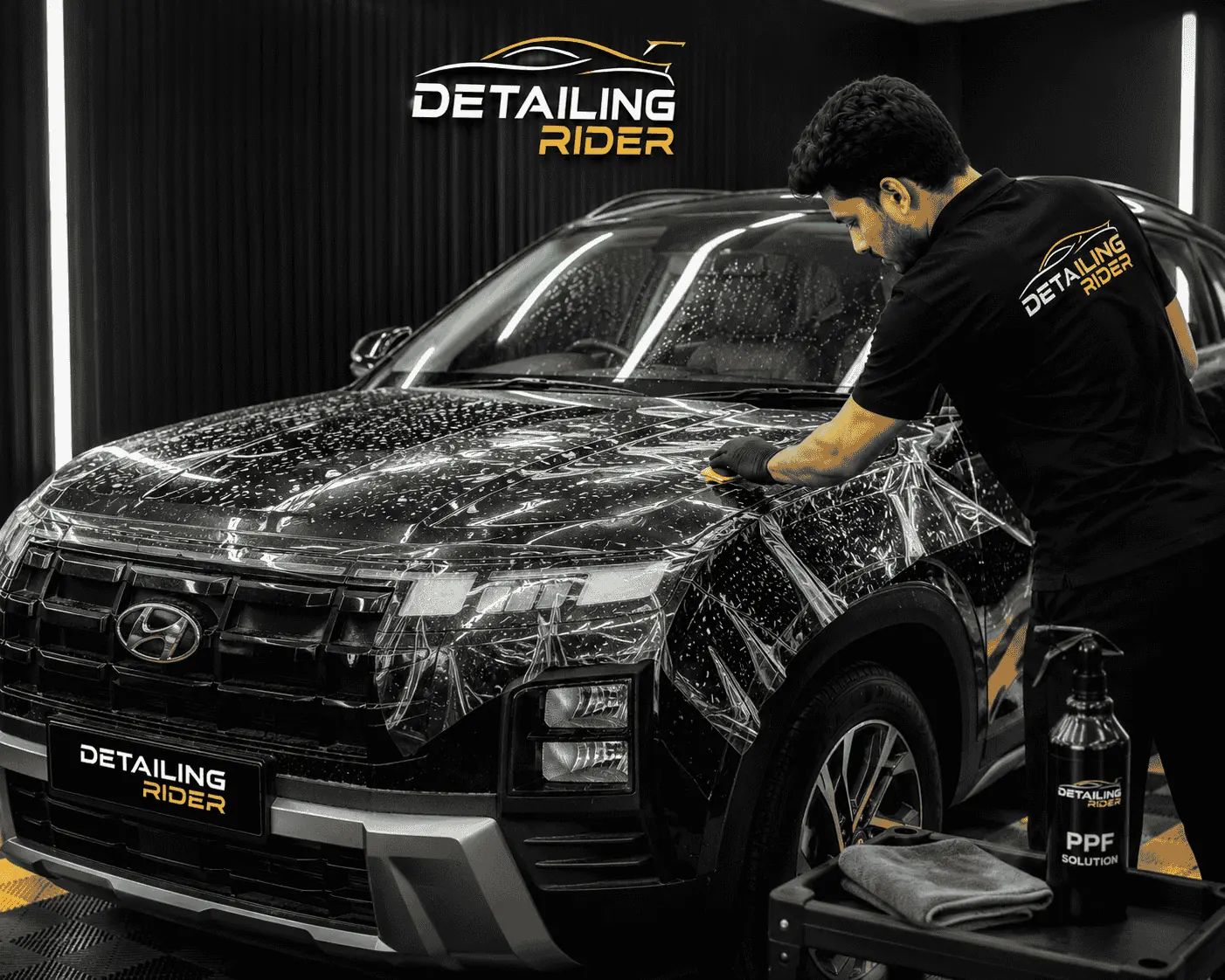 Paint protection film fitted on a black Hyundai Creta