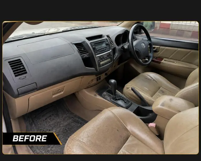 Before: Toyota interior before cleaning and after a full interior detail